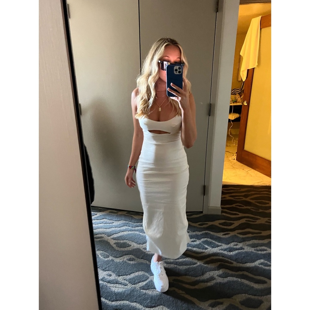 Zara CUT OUT LINEN BLEND DRESS